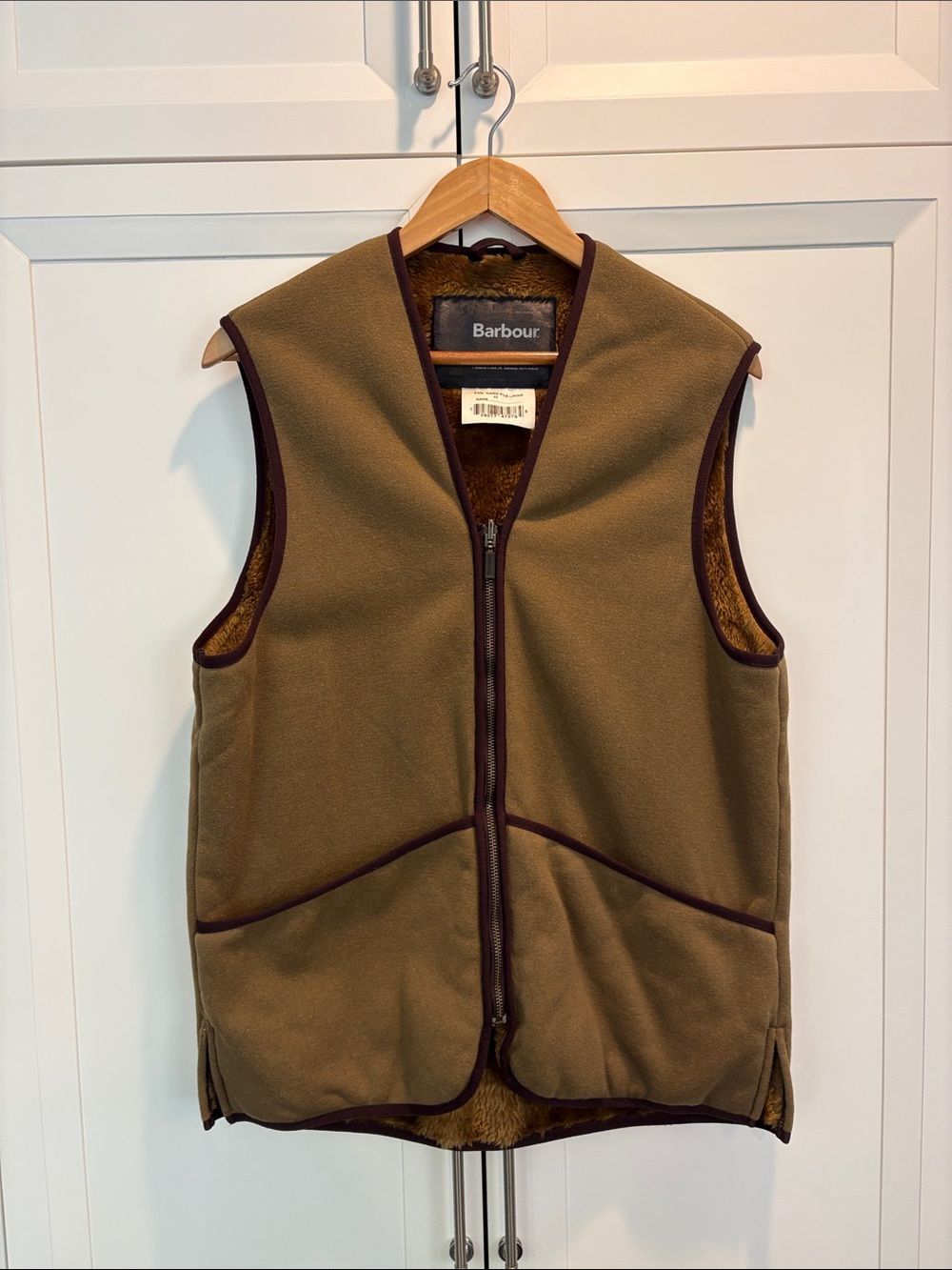 Barbour Men's Size 42 Olive Brown Pile Lined Zip in Vest